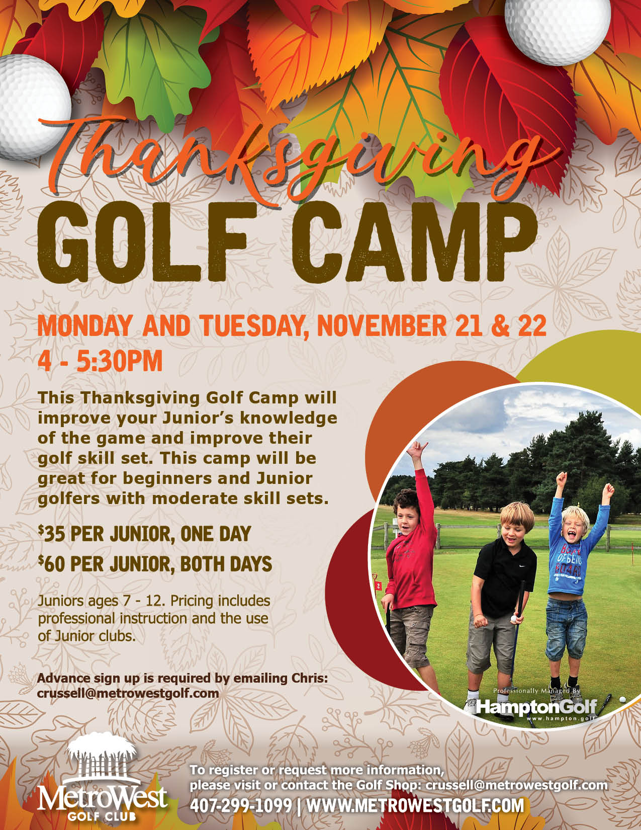 MW Thanksgiving Golf Camp November 21 22 EMAIL